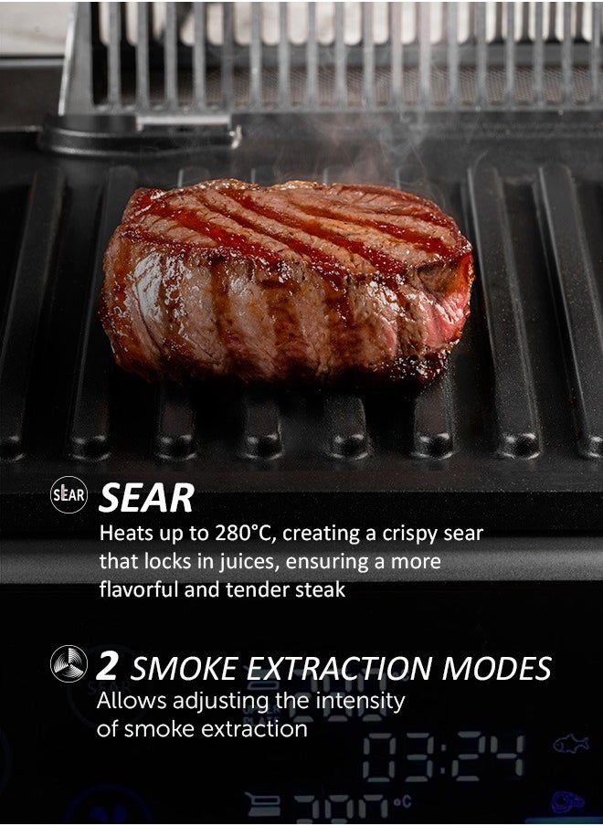Polaris - Press grill, 7 automatic programs, Thermometer probe, 180° Full Flat Grill,  4 levels of doneness, 29x25.5 cm detachable panels are dishwasher safe - Image 1