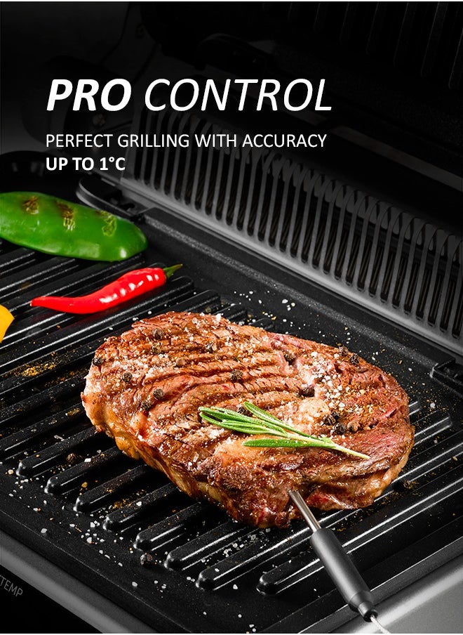 Polaris - Press grill, 7 automatic programs, Thermometer probe, 180° Full Flat Grill,  4 levels of doneness, 29x25.5 cm detachable panels are dishwasher safe - Image 1