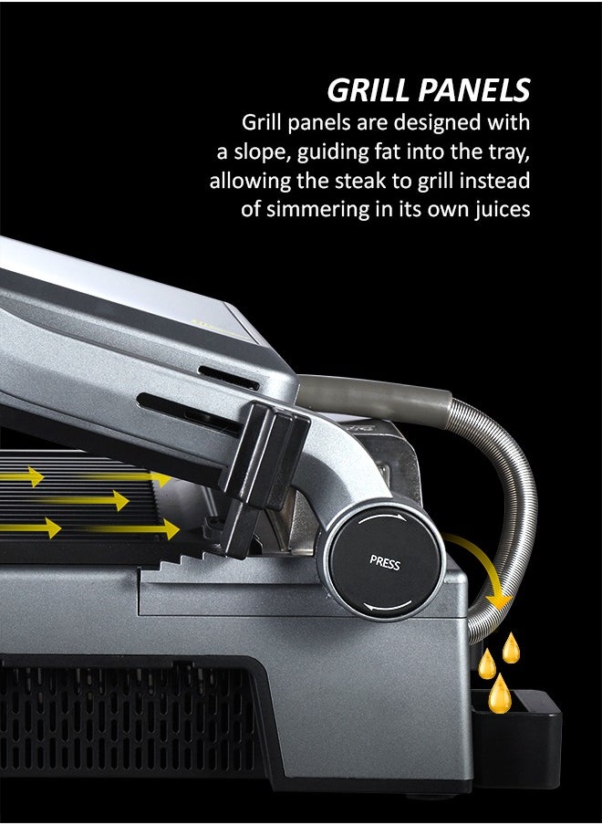 Polaris - Press grill, 7 automatic programs, Thermometer probe, 180° Full Flat Grill,  4 levels of doneness, 29x25.5 cm detachable panels are dishwasher safe - Image 1
