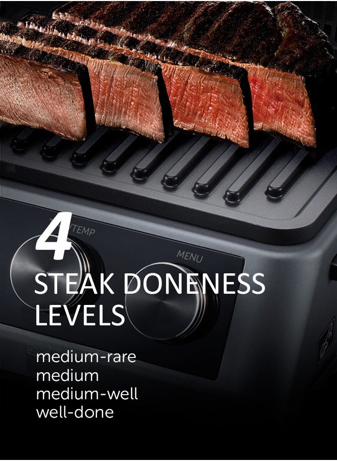 Polaris - Press grill, 7 automatic programs, Thermometer probe, 180° Full Flat Grill,  4 levels of doneness, 29x25.5 cm detachable panels are dishwasher safe - Image 1