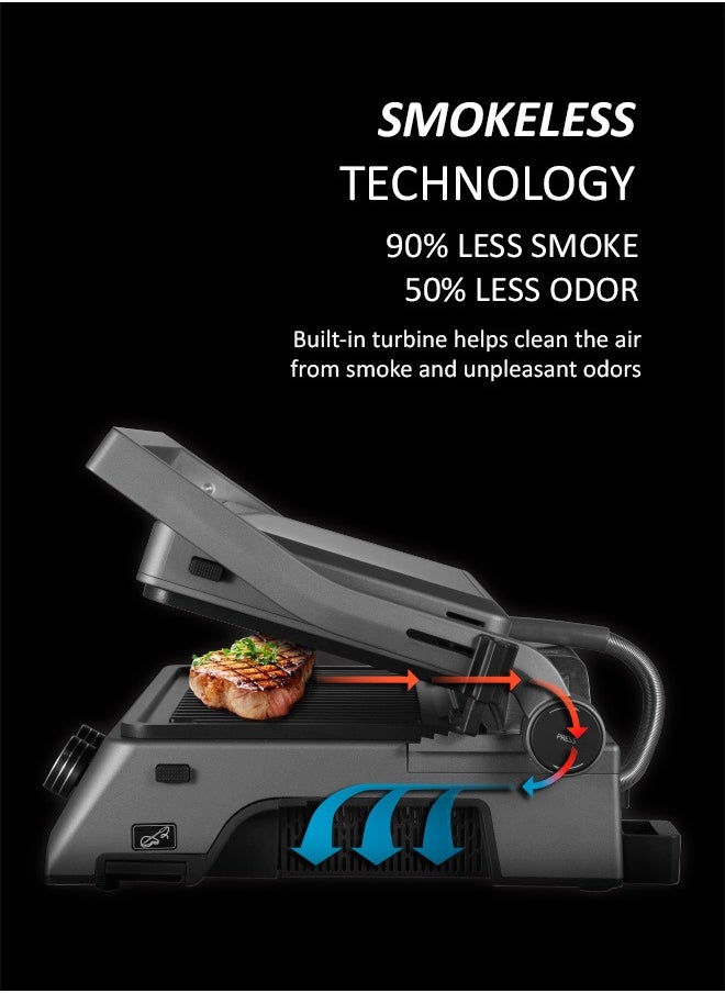 Polaris - Press grill, 7 automatic programs, Thermometer probe, 180° Full Flat Grill,  4 levels of doneness, 29x25.5 cm detachable panels are dishwasher safe - Image 1