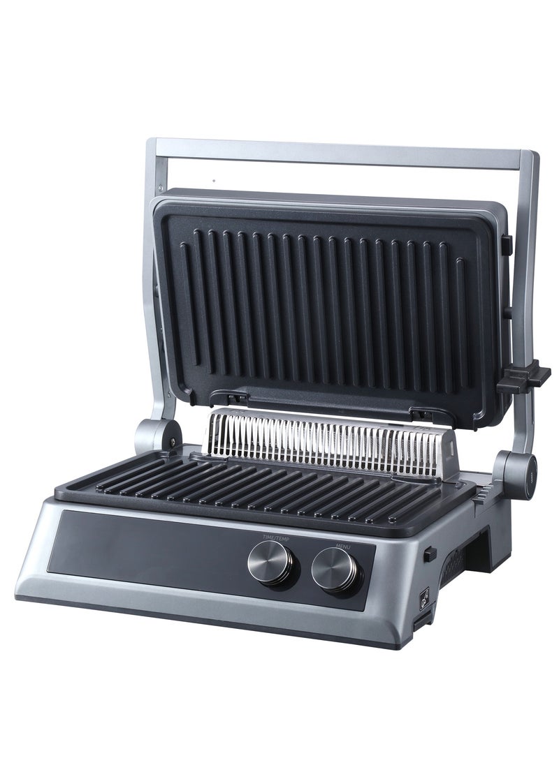 Polaris - Press grill, 7 automatic programs, Thermometer probe, 180° Full Flat Grill,  4 levels of doneness, 29x25.5 cm detachable panels are dishwasher safe - Image 1