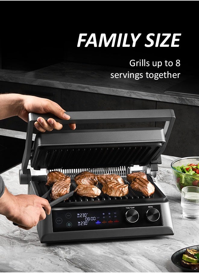 Polaris - Press grill, 7 automatic programs, Thermometer probe, 180° Full Flat Grill,  4 levels of doneness, 29x25.5 cm detachable panels are dishwasher safe - Image 1