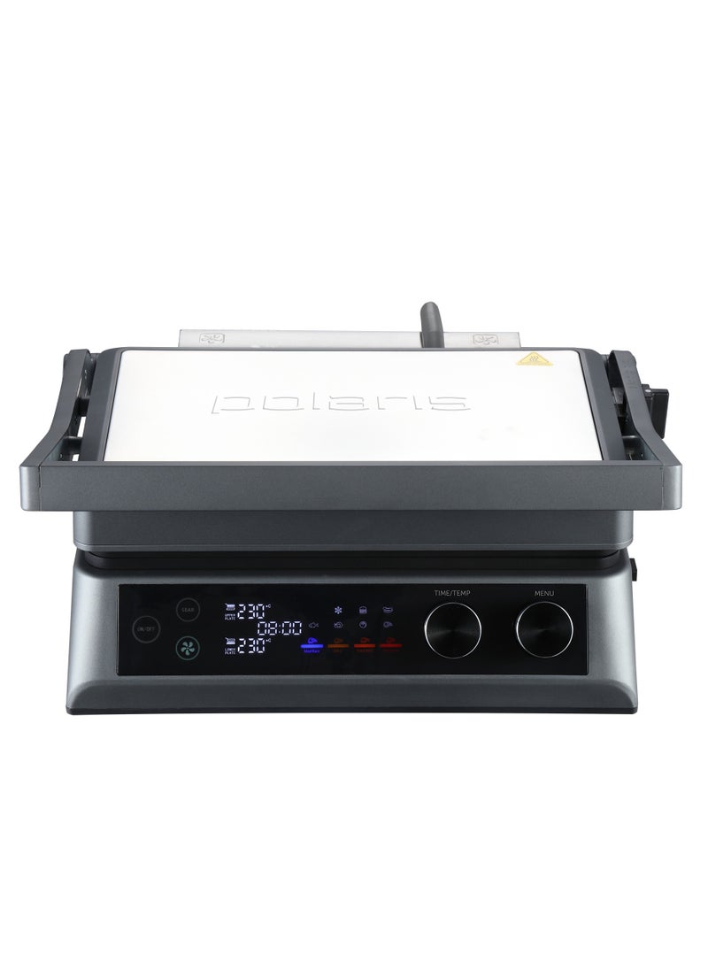 Polaris - Press grill, 7 automatic programs, Thermometer probe, 180° Full Flat Grill,  4 levels of doneness, 29x25.5 cm detachable panels are dishwasher safe - Image 1