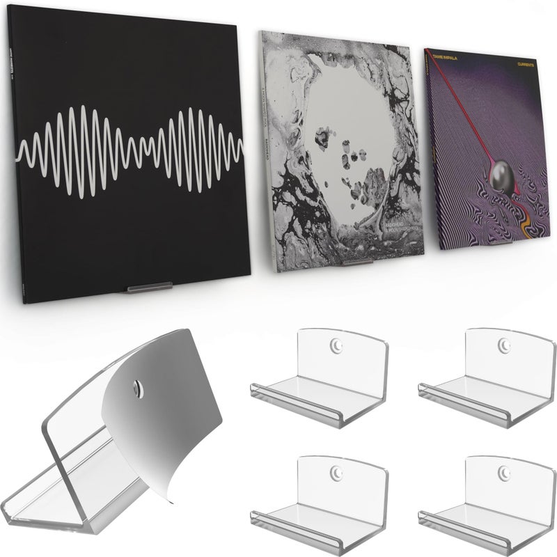 Modern JP Adhesive Vinyl Wall Mount (4-Pack) â€“ Strong Hold Record Holder Wall, Record-Safe Easy Installation, Album Wall Mount for 1LP and 2LP â€“ Clear - Image 1