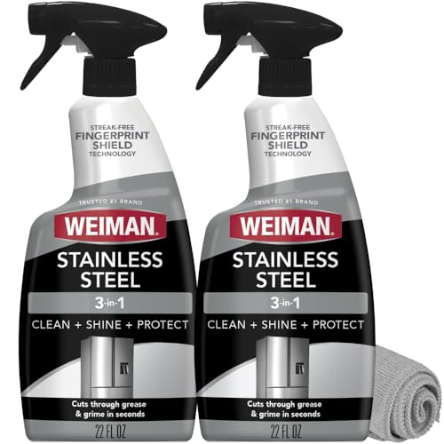 Weiman Stainless Steel Cleaner Polish 2 Pack Anti Fingerprint Spray Stainless Steel Cloth Water Spots Grease No Streaks or Residue Safe for Metal Polish Chrome Appliances Sinks Grills - Image 1