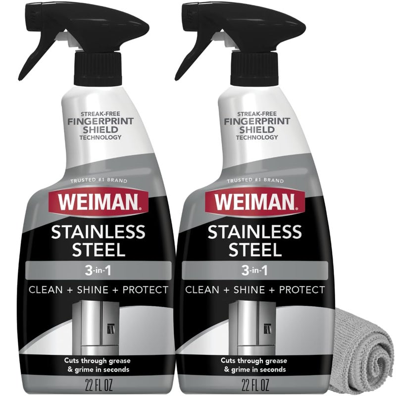 Weiman Stainless Steel Cleaner Polish 2 Pack Anti Fingerprint Spray Stainless Steel Cloth Water Spots Grease No Streaks or Residue Safe for Metal Polish Chrome Appliances Sinks Grills - Image 2