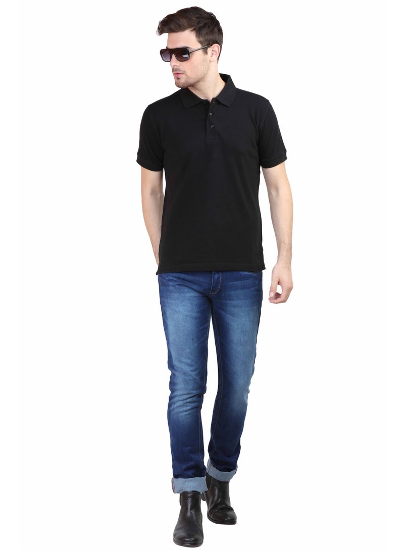 RSO Outfits Men's Plain Polo Collar Half Sleeve T-Shirt -Black - Image 1