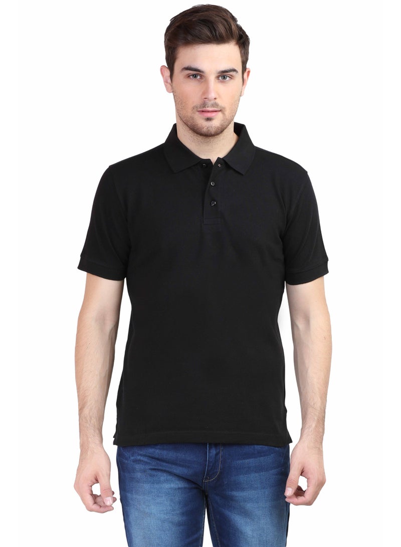 RSO Outfits Men's Plain Polo Collar Half Sleeve T-Shirt -Black - Image 2