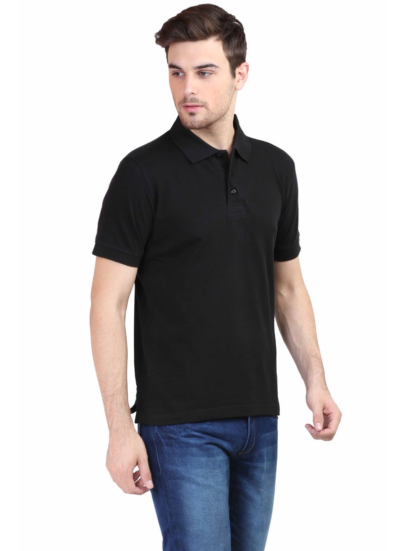 RSO Outfits Men's Plain Polo Collar Half Sleeve T-Shirt -Black - Image 5