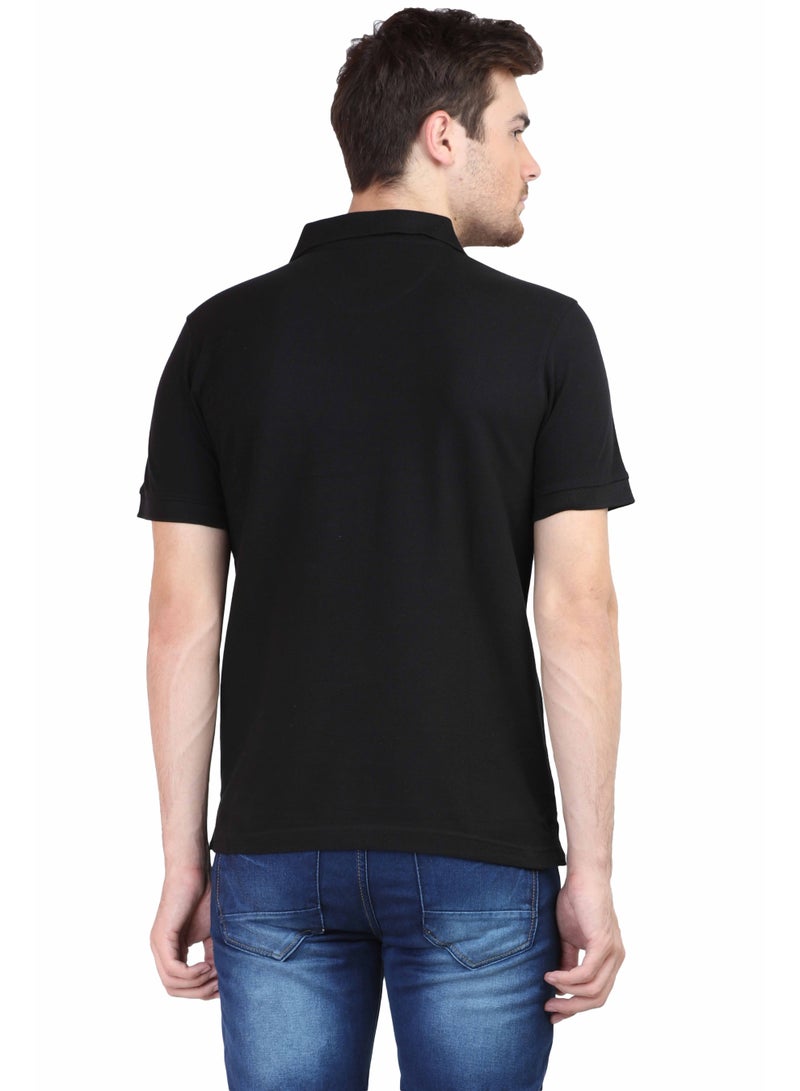 RSO Outfits Men's Plain Polo Collar Half Sleeve T-Shirt -Black - Image 4