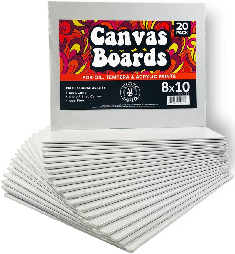 20 عبوة من قماش الرسم 8x10 لوحات قماشية فارغة لوحات قماشية مسطحة للرسم بالأكريليك والزيت ووسائط مختلطة قماش صغير لمشاريع الرسم واللوازم الفنية