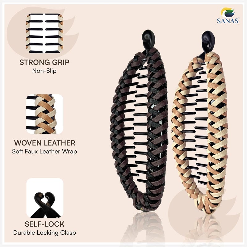 Sanas 2Pc Banana Hair Clips For Women Stylish Clutchers For Clip Banana Clutchers For Hair Girls Clips For Women Stylish Korean Hair Accessories 2Pcs Dark Brown  Light Brown - Image 3