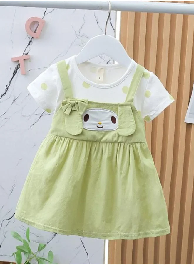يونيكي Green A-Line Crew Neck Polka Dot Dress
