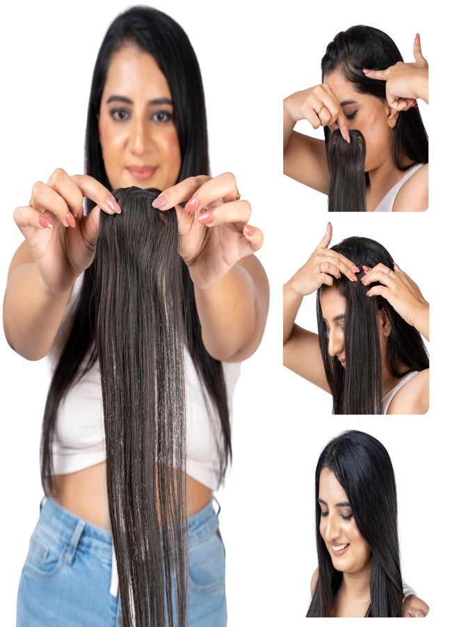 Capilus Invisible Hair Patch (Natural Black, 12 Inch 1 Pack) | 100% Indian Human Hair Extensions for Women & Girls | Natural-Looking Volumizer | Undetectable, Durable & Non-Damaging Clip Mechanism - Image 1
