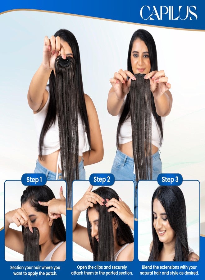 Capilus Invisible Hair Patch (Natural Black, 12 Inch 1 Pack) | 100% Indian Human Hair Extensions for Women & Girls | Natural-Looking Volumizer | Undetectable, Durable & Non-Damaging Clip Mechanism - Image 2
