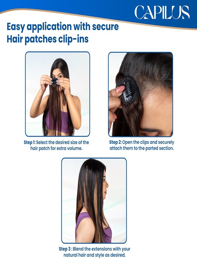 Capilus Invisible Hair Patch (Natural Black, 12 Inch 1 Pack) | 100% Indian Human Hair Extensions for Women & Girls | Natural-Looking Volumizer | Undetectable, Durable & Non-Damaging Clip Mechanism - Image 5