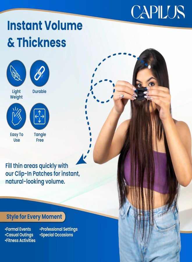 Capilus Invisible Hair Patch (Natural Black, 12 Inch 1 Pack) | 100% Indian Human Hair Extensions for Women & Girls | Natural-Looking Volumizer | Undetectable, Durable & Non-Damaging Clip Mechanism - Image 4