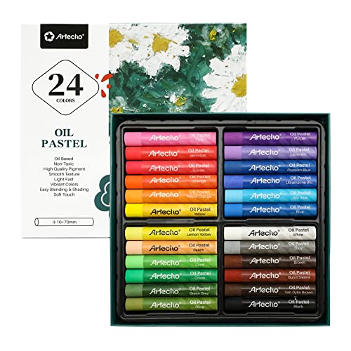 Artecho Oil Pastels Set of 24 Colors, Soft Oil Pastels for Art Painting, Drawing, Blending, Art Supplies for Artists, Beginners, Students, Teachers (10 x 70 mm) - Image 1