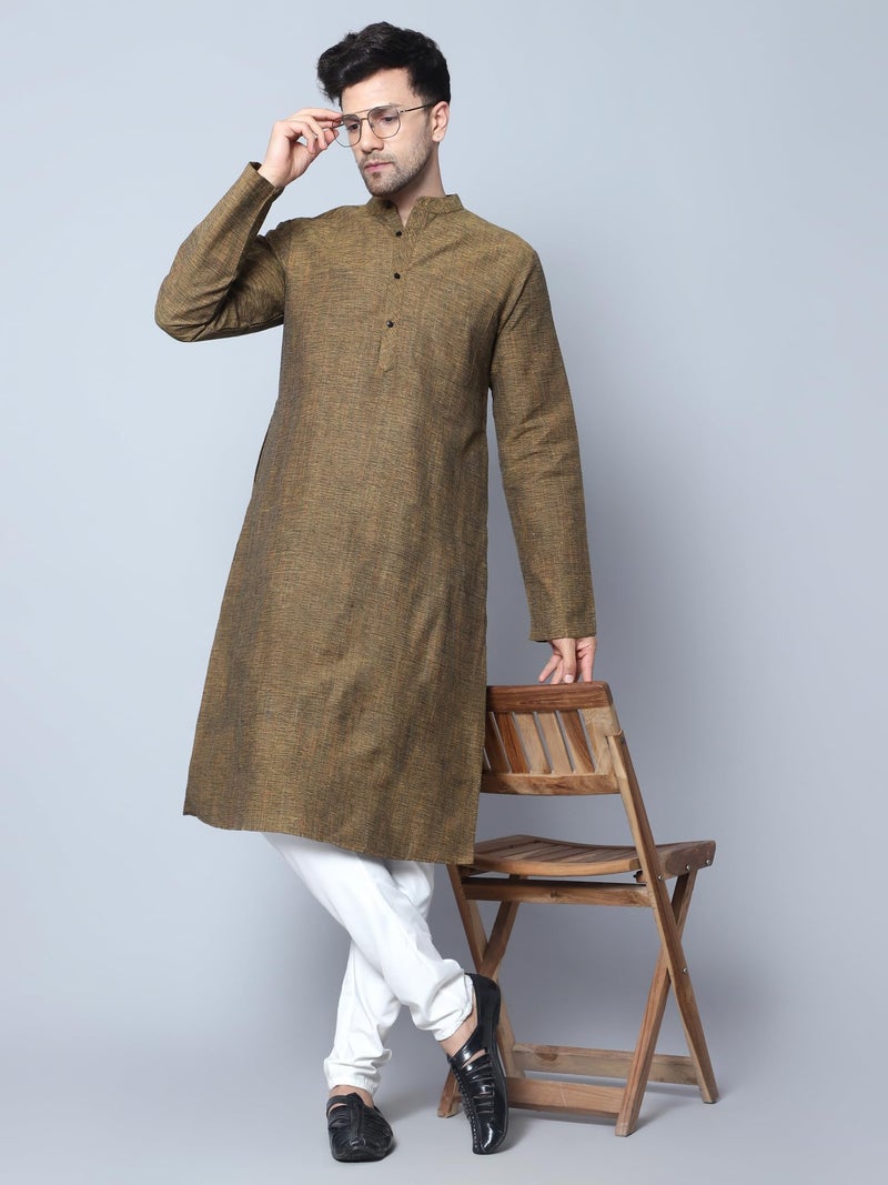 LATEST CHIKAN Men's Cotton Regular Fit Textured Long Kurta Full Sleeves - Casual Ethnic Wear -LK-DBL-MGR-46 Mehndi Green - Image 2