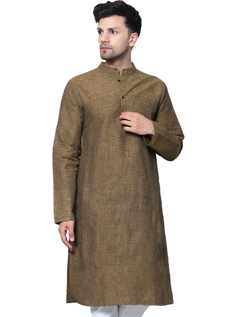 LATEST CHIKAN Men's Cotton Regular Fit Textured Long Kurta Full Sleeves - Casual Ethnic Wear -LK-DBL-MGR-46 Mehndi Green - Image 5