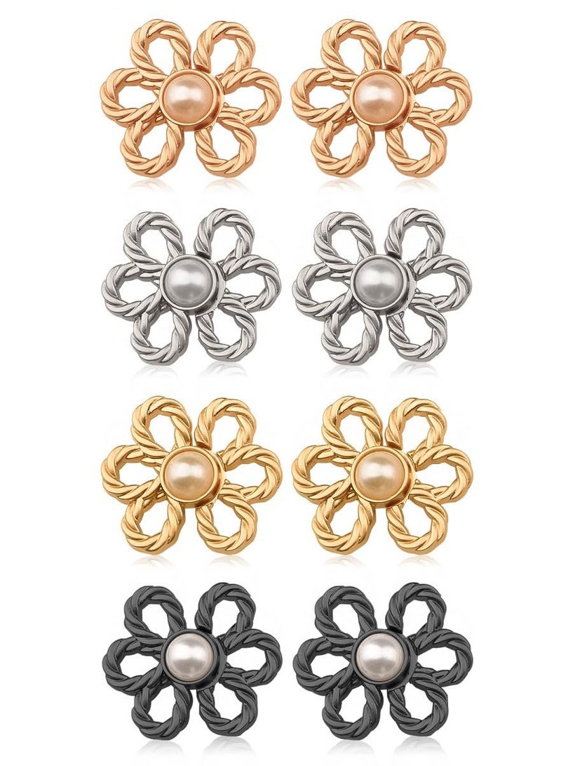 شو وو Adjustable Waist Buckle Extender Set, 8 Set 4 Style Jean Button Pins No Sewing Required Pants Clips for Waist, Sets, Jeans Dress - Image 1