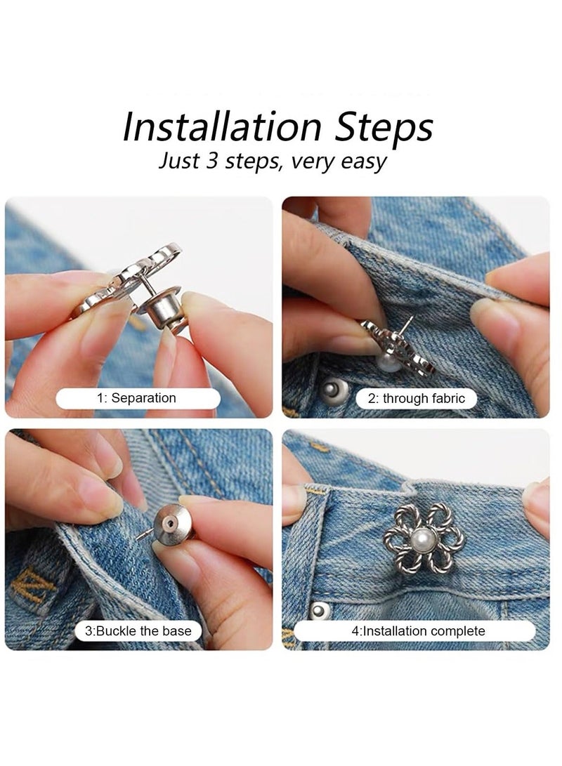 شو وو Adjustable Waist Buckle Extender Set, 8 Set 4 Style Jean Button Pins No Sewing Required Pants Clips for Waist, Sets, Jeans Dress - Image 5