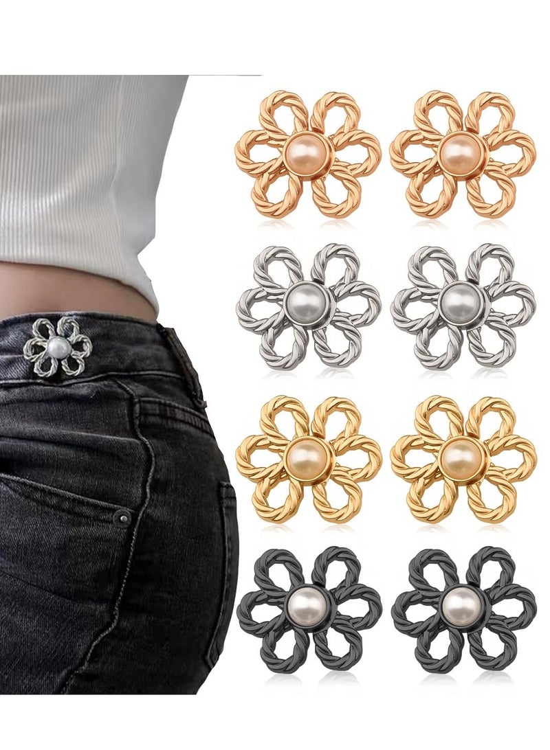 شو وو Adjustable Waist Buckle Extender Set, 8 Set 4 Style Jean Button Pins No Sewing Required Pants Clips for Waist, Sets, Jeans Dress - Image 2