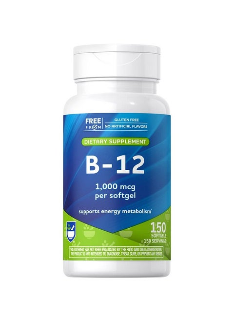 B12 Softgels 1000Mcg 150 Count Supports Energy Metabolism And Nervous System Health For Men And Women