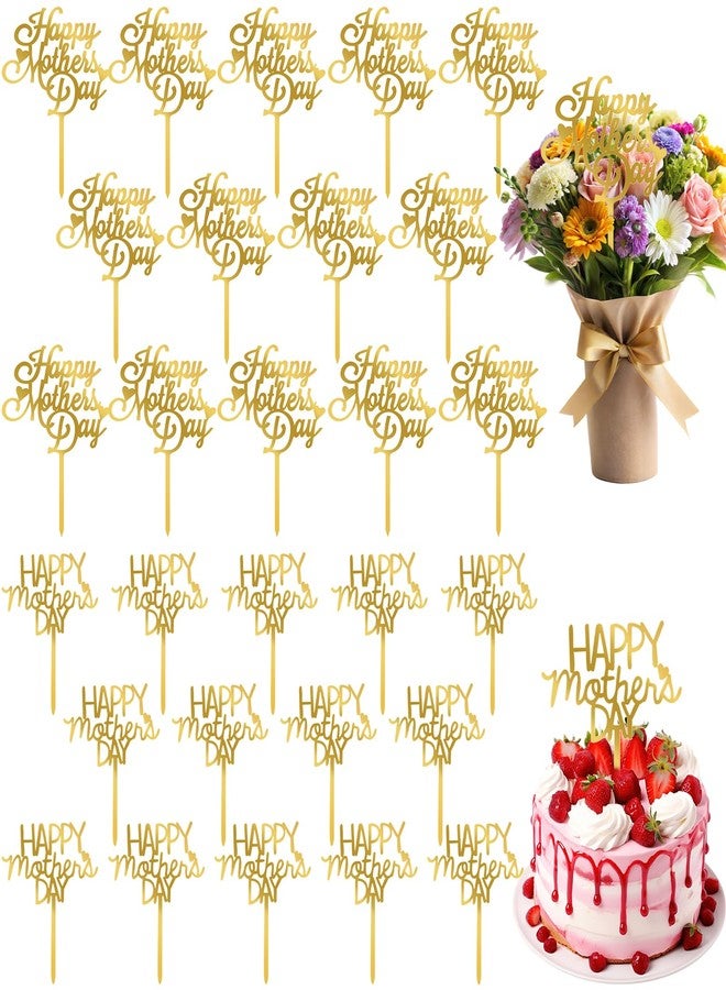 LAIAMER 30 Pcs Happy Mother's Day Cake Topper, Acrylic Mothers Day Cupcake Toppers with Heart Love Cake Gold Toppers Cake Decor for Mom's Birthday Party Supplies - Image 1