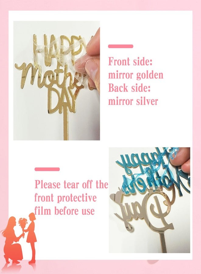 LAIAMER 30 Pcs Happy Mother's Day Cake Topper, Acrylic Mothers Day Cupcake Toppers with Heart Love Cake Gold Toppers Cake Decor for Mom's Birthday Party Supplies - Image 3