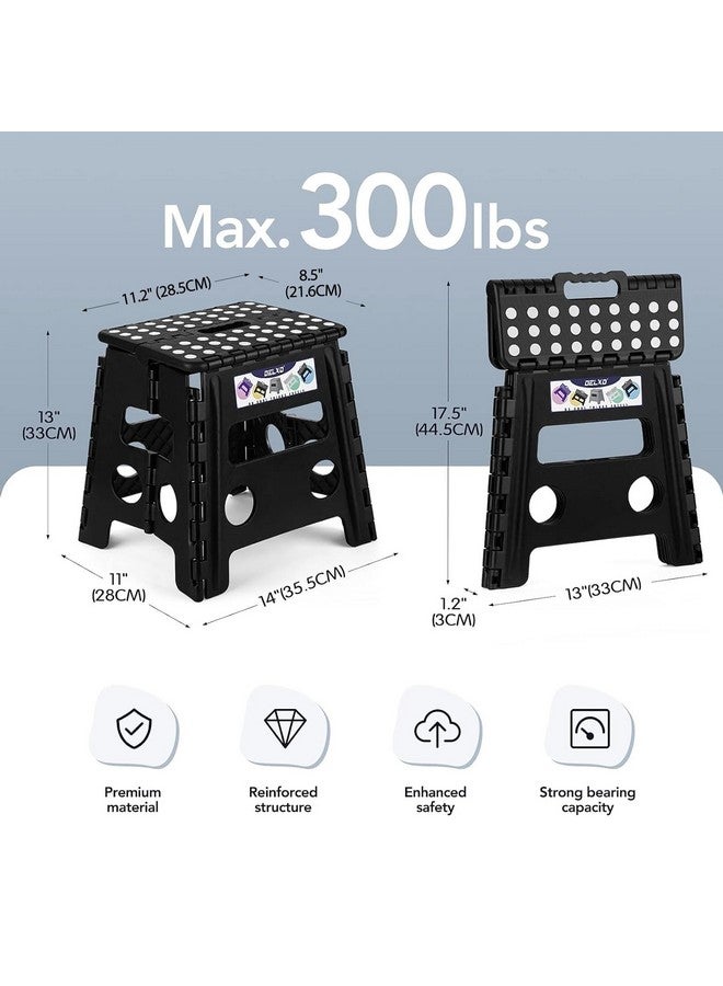 Delxo Folding Step Stool, 13 inch Non-Slip Foldable Stools for Kids & Adults Up to 300 LBS, Step Stool with Handle, Lightweight for Kitchen, Bathroom, Bedroom, Garden, Black, 1PC - Image 2