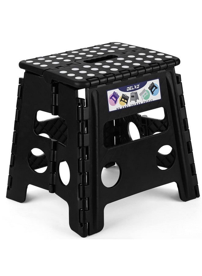 Delxo Folding Step Stool, 13 inch Non-Slip Foldable Stools for Kids & Adults Up to 300 LBS, Step Stool with Handle, Lightweight for Kitchen, Bathroom, Bedroom, Garden, Black, 1PC - Image 1