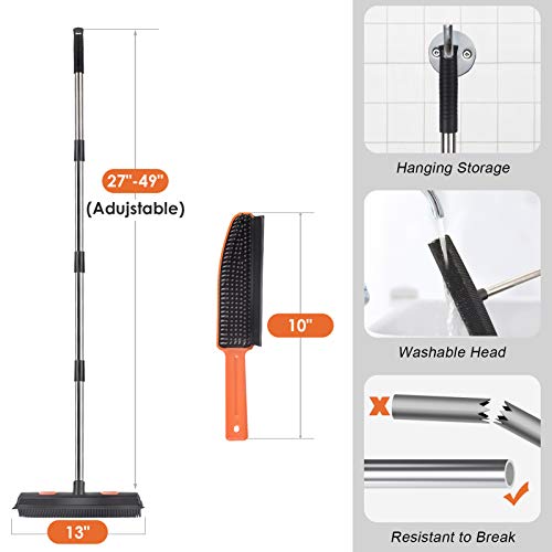 Conliwell Rubber Broom Carpet Rake for Pet Hair, Fur Remover Broom with Squeegee, Portable Detailing Lint Remover Brush (Stainless 4 Steel Handle) - Image 4
