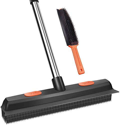 Conliwell Rubber Broom Carpet Rake for Pet Hair, Fur Remover Broom with Squeegee, Portable Detailing Lint Remover Brush (Stainless 4 Steel Handle) - Image 3