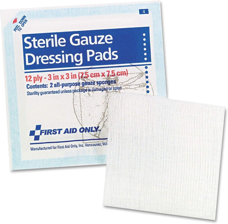 First Aid Only ضمادات شاش معقمة من فيرست أيد أونلي 12 طبقة 3 × 3 1 لكل واحدة بيضاء - Image 1