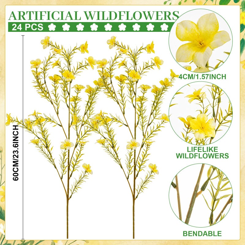 FineCheer 24 Bundles Artificial Wildflowers with Stems 23.6 Inch Silk Spring Floral Picks Fake Forsythia Branches DIY Wildflower Arrangements for Home Indoor Outdoor Wedding Centerpieces(Mixed Colors) - Image 2