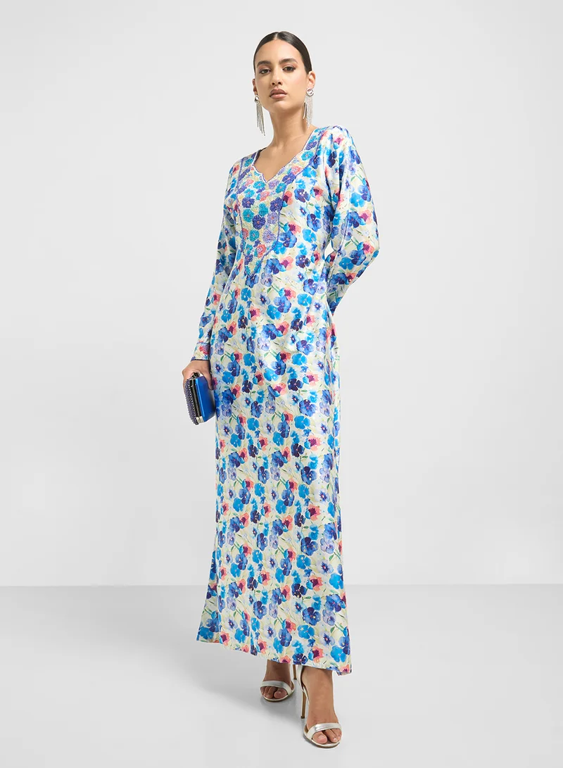 ARABIAN CLOSET Embellished Belted Jalabiya