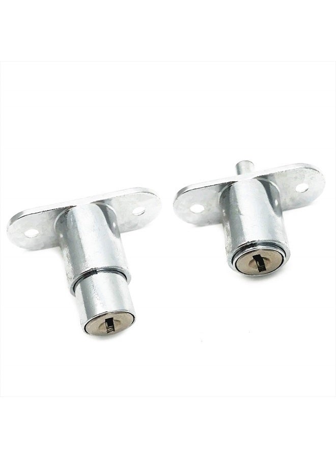 XMHF Push Plunger Lock, 19mm Cylinder Zinc Alloy Chrome Finish, 2Pcs, Keyed Different - Image 1