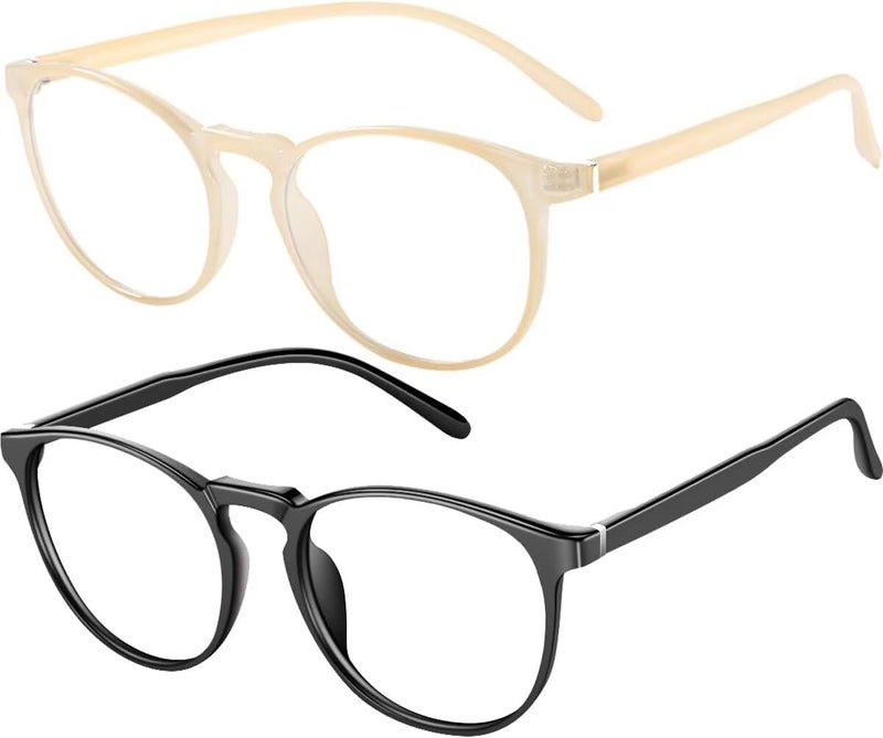 FEIYOLD Wide daily application Blue Light Blocking Glasses Women/Men,Retro Round Anti Eyestrain Computer Gaming Glasses(Black+Beige) Carefully selected material - Image 1
