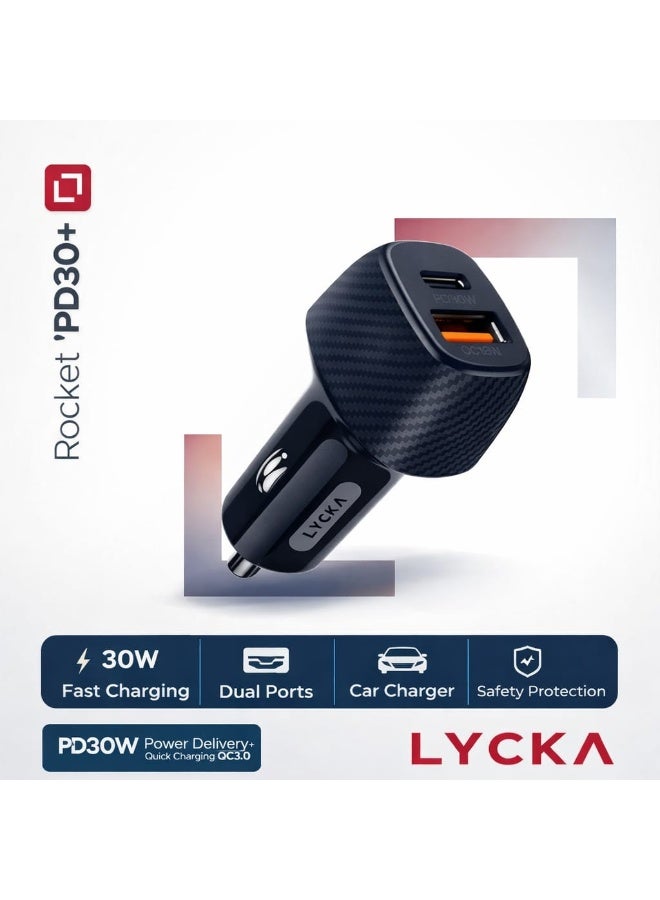 Lycka PD30W Fast Car Charger Dual Port USB C QC3.0 Charger - Image 2