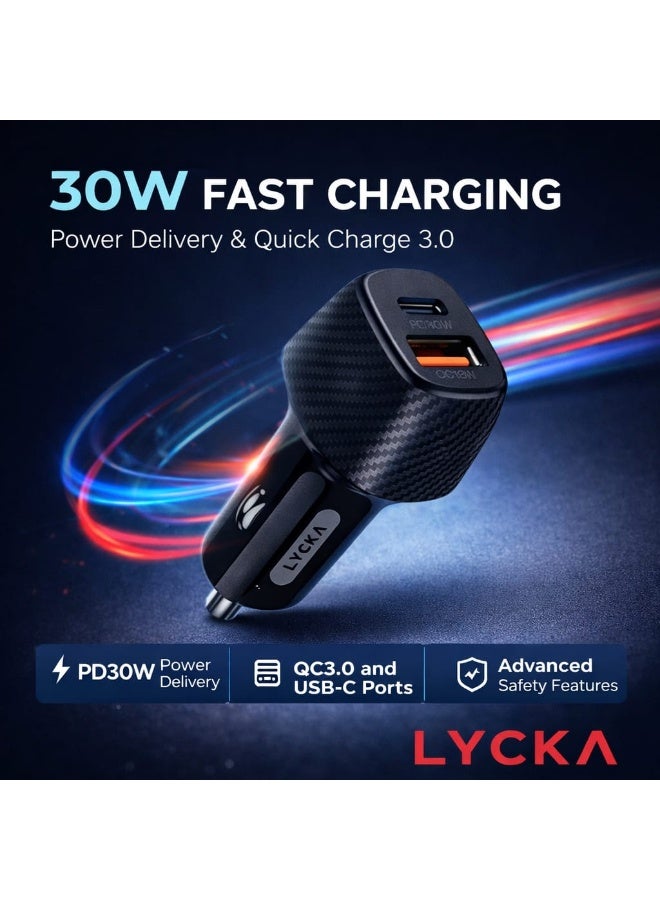 Lycka PD30W Fast Car Charger Dual Port USB C QC3.0 Charger - Image 1