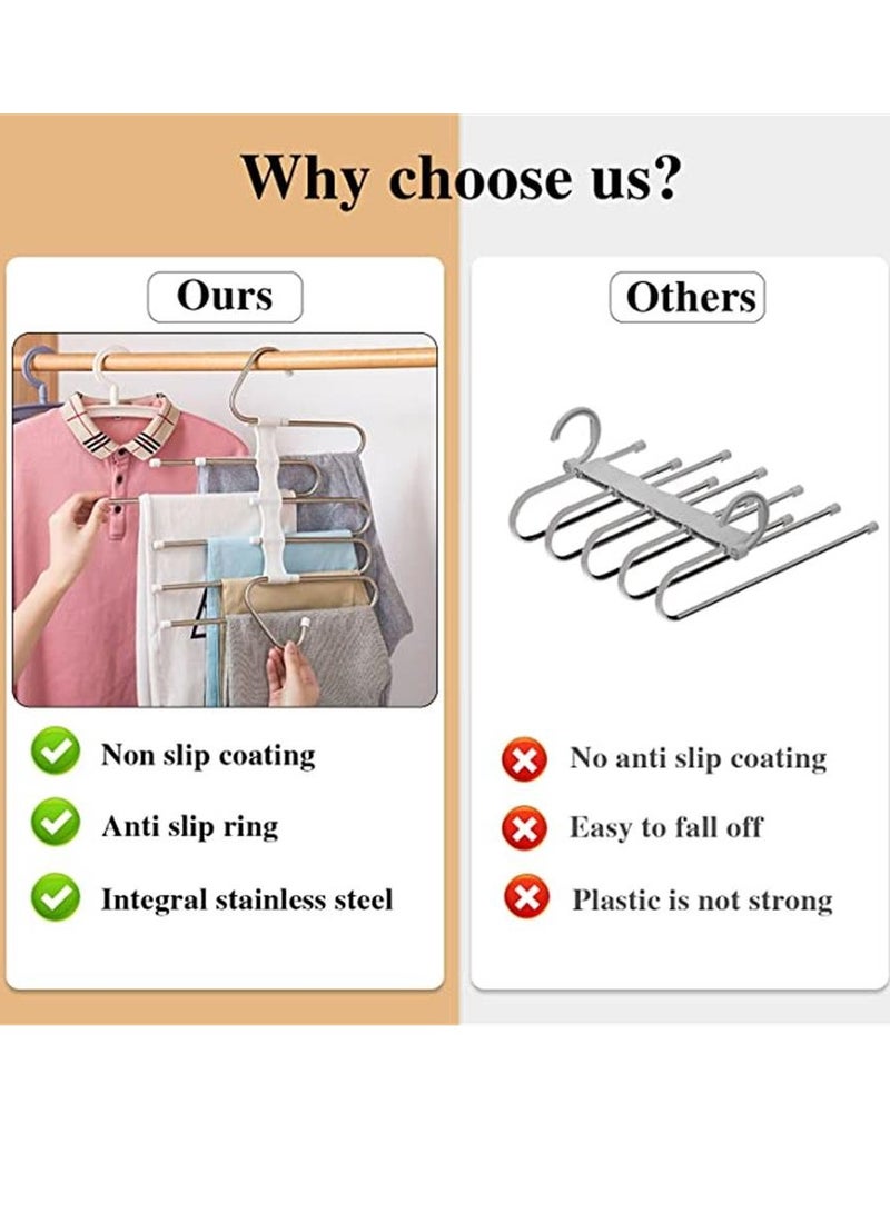 Pants Hangers 2 Pack Space Saving S-Type Stainless Steel Clothes Pants Hangers ，Anti-Slip Design,Clothes Closet Storage Organizer for Pants Jeans Trousers Skirts Scarf (White) - Image 4