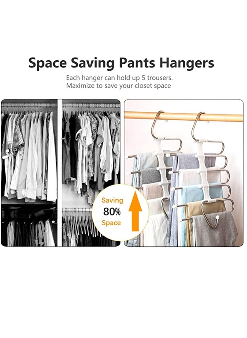 Pants Hangers 2 Pack Space Saving S-Type Stainless Steel Clothes Pants Hangers ，Anti-Slip Design,Clothes Closet Storage Organizer for Pants Jeans Trousers Skirts Scarf (White) - Image 5