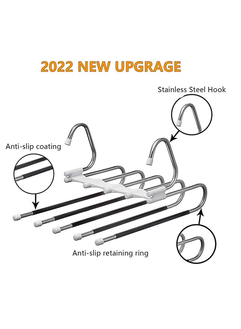 Pants Hangers 2 Pack Space Saving S-Type Stainless Steel Clothes Pants Hangers ，Anti-Slip Design,Clothes Closet Storage Organizer for Pants Jeans Trousers Skirts Scarf (White) - Image 2