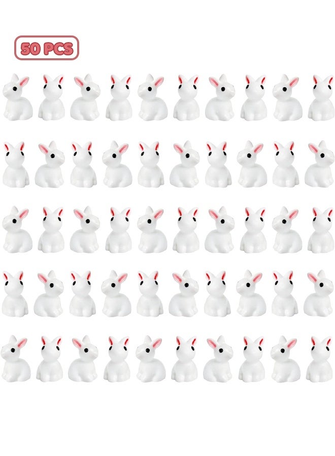 50 Pcs Mini Resin Rabbits, Tiny Rabbits Set for Potted Miniature Decoration, Garden Aquarium Potted, Garden Dollhouse, Cake Decoration, DIY Slime Kit, Craft Charms Party Toys - Image 1