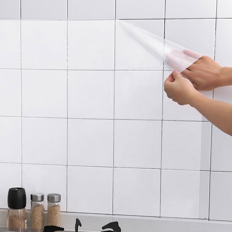 1 Roll of Clear Oil Proof Wall Sticker Kitchen Backsplash Wall Protector Transparent Self-Adhesive Wallpaper - Image 5