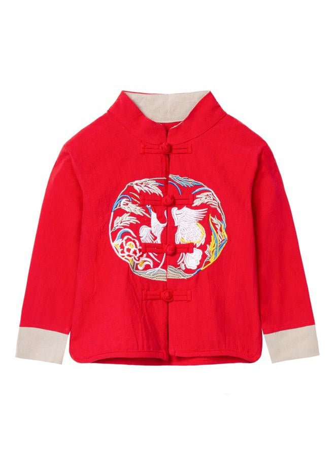 Mud Kingdom Boys Tang Jacket Cute Chinese Traditional Shirt Happy New Year Top, Cotton Linen Red, 4 Years - Image 1