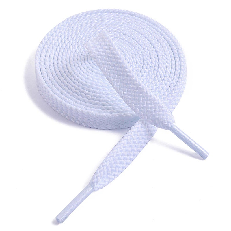 VSUDO Upgrade 54" Double Layer Weave Flat Shoelaces, 5/16" Wide Flat Shoe Laces for Adults & Kids Sneakers or Athletic Shoes [1Pair-White-110CM] - Image 1