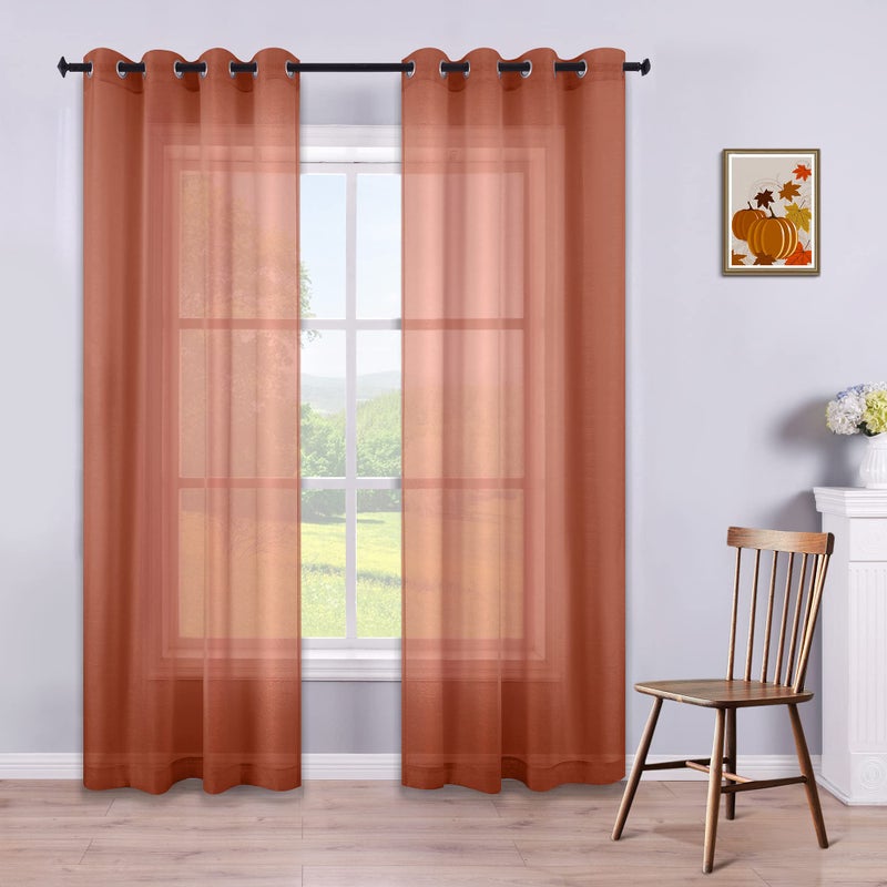 KOUFALL Fall Curtains for Living RoomTerracotta Rust Colored Cozy Neutral Sheer Window Curtains Drapes for Bedroom Dining Room Autumn DecorTerra Cotta84 Inches Long